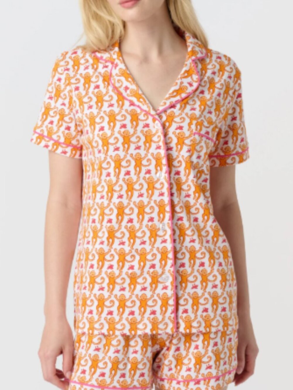 Roller Rabbit Monkey Polo Pajamas in Orange Pima Cotton Pajama Top Size L